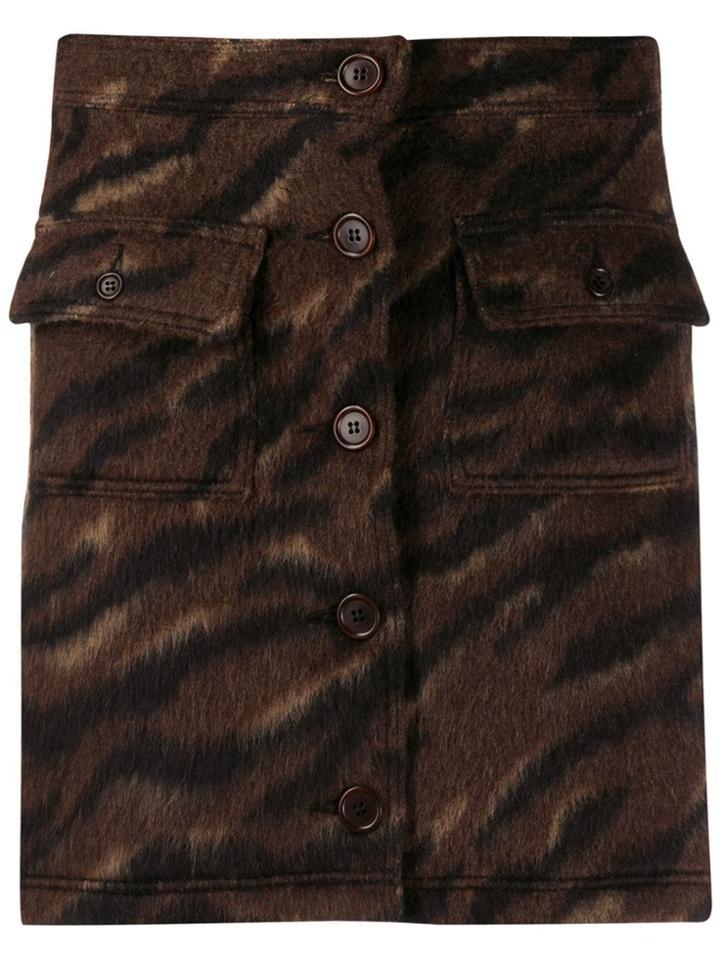Ymc Button-down Animal Pattern Skirt - Brown