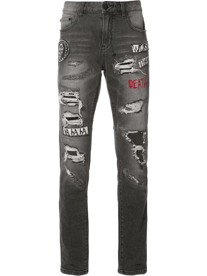 Haculla Patches Ripped Jeans, Men's, Size: 34, Black, Cotton/polyester