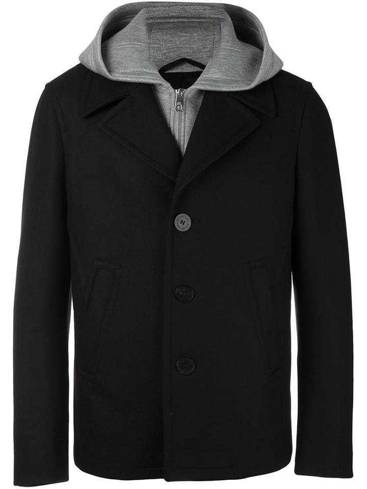 Neil Barrett Layered Hooded Jacket, Men's, Size: 46, Black, Cotton/polyamide/polyester/virgin Wool