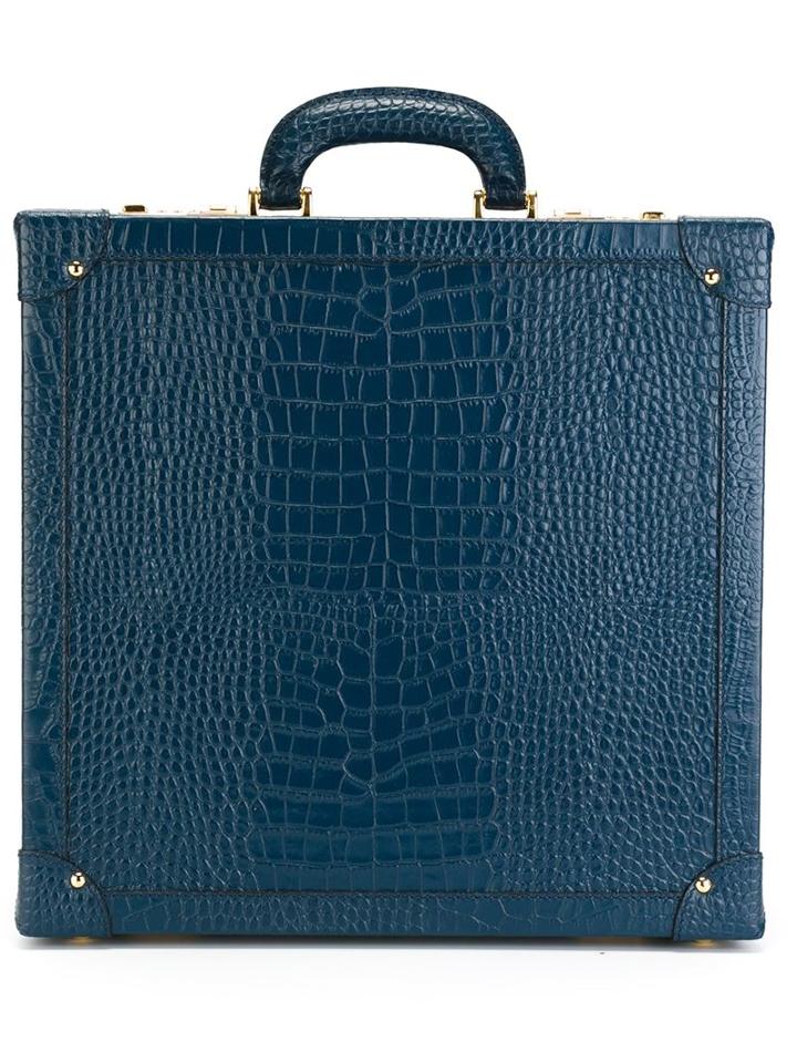 Family Affair Crocodile Effect Sunglasses Briefcase, Adult Unisex, Blue, Wood/calf Leather