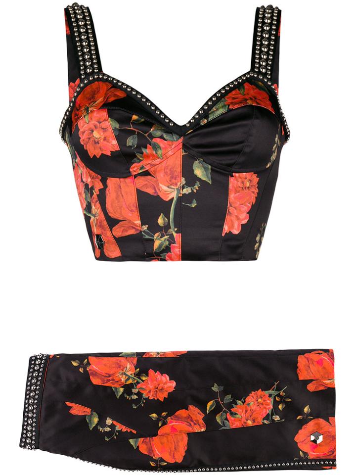 Philipp Plein Two Piece Studded Bodice And Skirt - Black