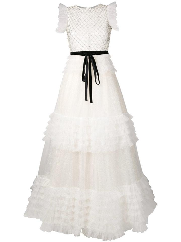 Loulou Tulle Panel Gown - White
