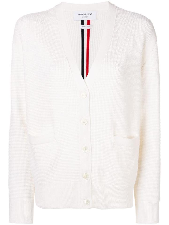 Thom Browne Rwb Intarsia Stripe Boxy Cardigan - White