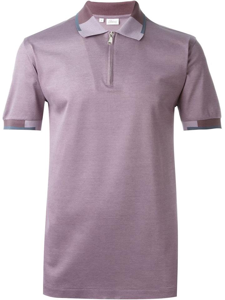 Brioni Panelled Collar Zip Polo Shirt