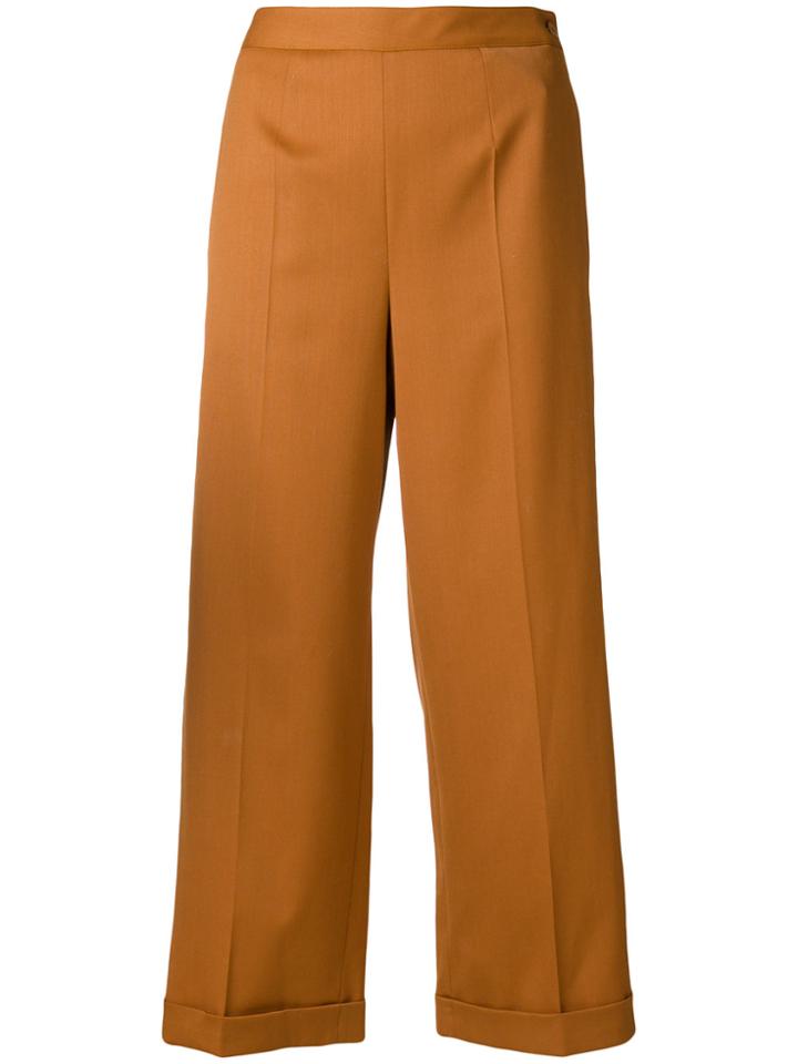 Mm6 Maison Margiela Cropped Wide Leg Trousers - Brown