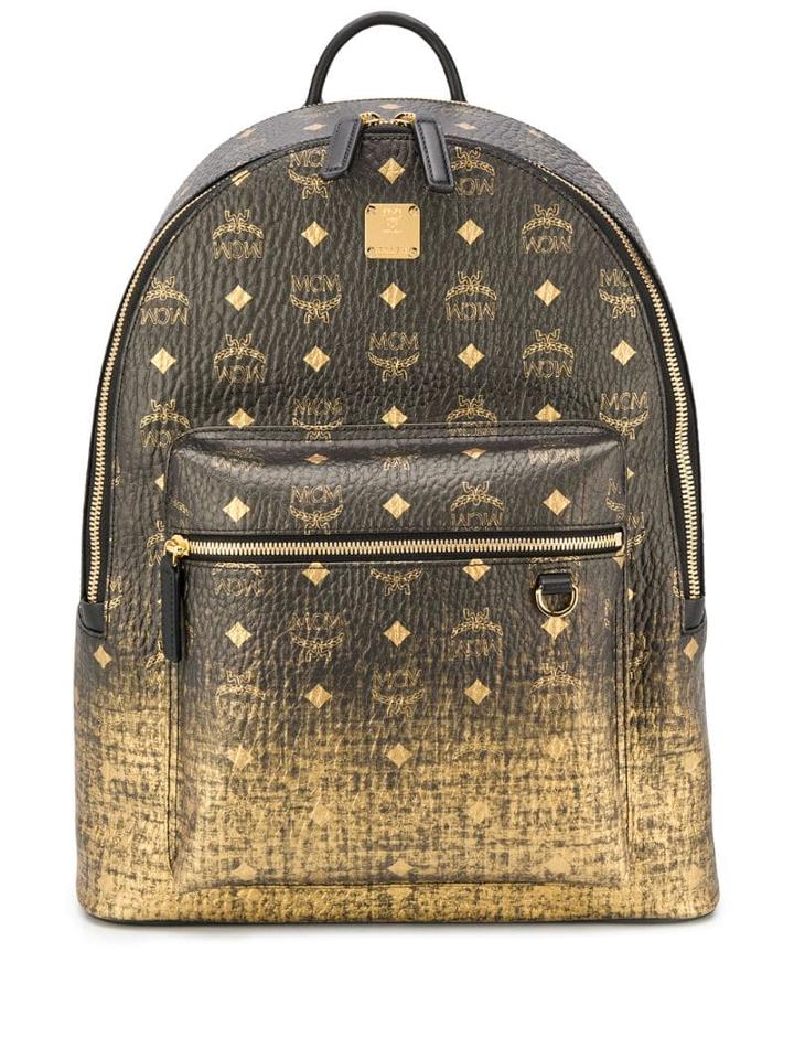Mcm Logo Print Back Pack - Gold