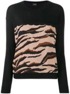 Liu Jo Contrast Panel Tiger Print Sweater - Black