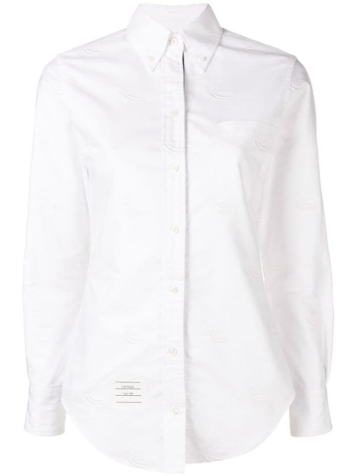 Thom Browne White Duck Embroidery Point Collar Shirt