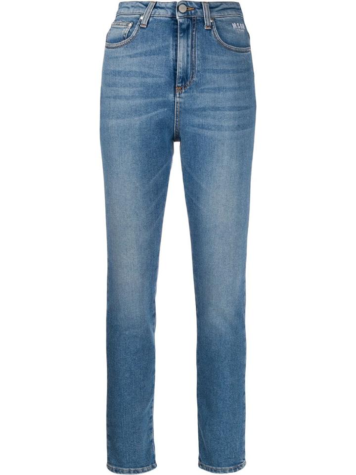 Msgm Rose Logo Print Skinny Jeans - Blue