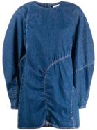 Ganni Denim Balloon-sleeve Mini Dress - Blue