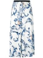 Antonio Marras Floral Print Cropped Trousers, Women's, Size: 44, Blue, Viscose/spandex/elastane/polyester