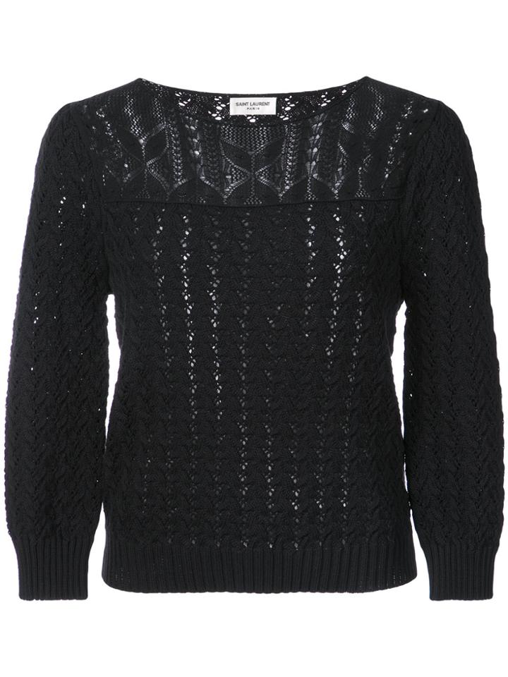 Saint Laurent Crochet Slash Neck Sweater - Black