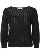 Saint Laurent Crochet Slash Neck Sweater - Black