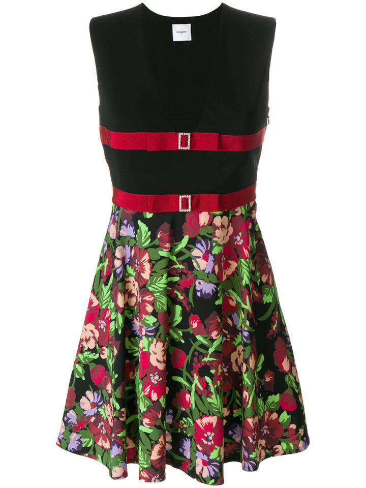 Brognano Floral Print Flared Dress - Black