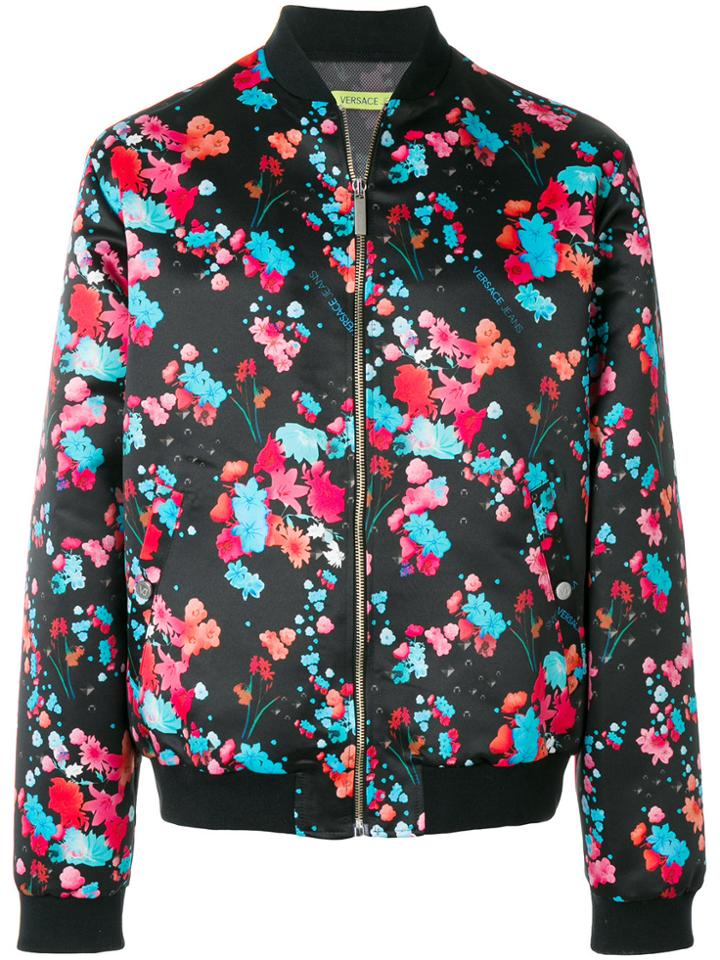 Versace Jeans Floral Printed Bomber Jacket - Black