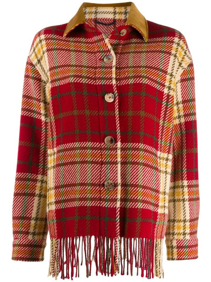 Etro Check Print Fringe Jacket - Red