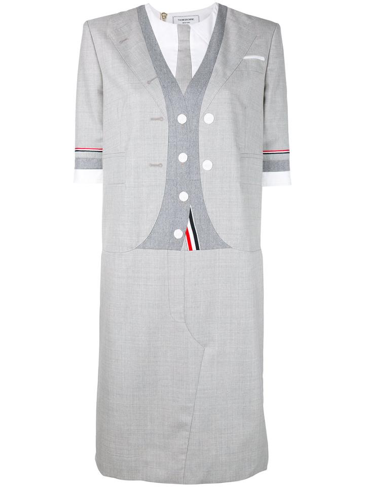 Thom Browne - Suit Motif T-shirt Dress - Women - Silk/cotton/wool - 44, Grey, Silk/cotton/wool