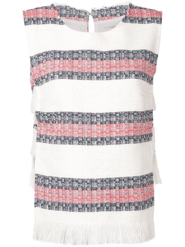 Sea Fringed Striped Top, Women's, Size: 4, White, Cotton/linen/flax/polyester