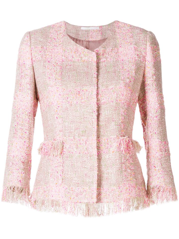 Tagliatore 3/4 Sleeve Bouclé Blazer - Pink & Purple