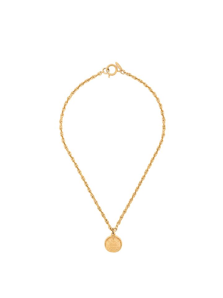 Chanel Vintage Logo Coin Necklace - Metallic