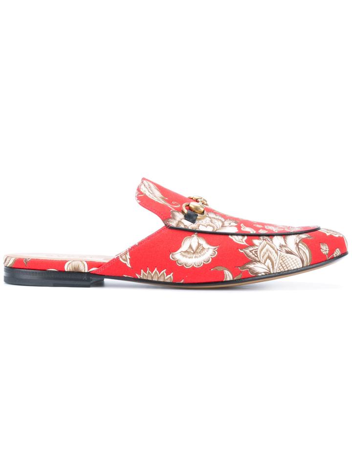 Gucci Printed Princetown Slippers - Red