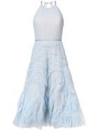 Marchesa Notte Textured Tulle Midi Tea Dress - Blue
