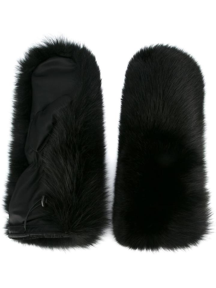 Dsquared2 Ski Finger Cover Gloves, Men's, Black, Fox Fur/nylon/polyurethane/cashmere