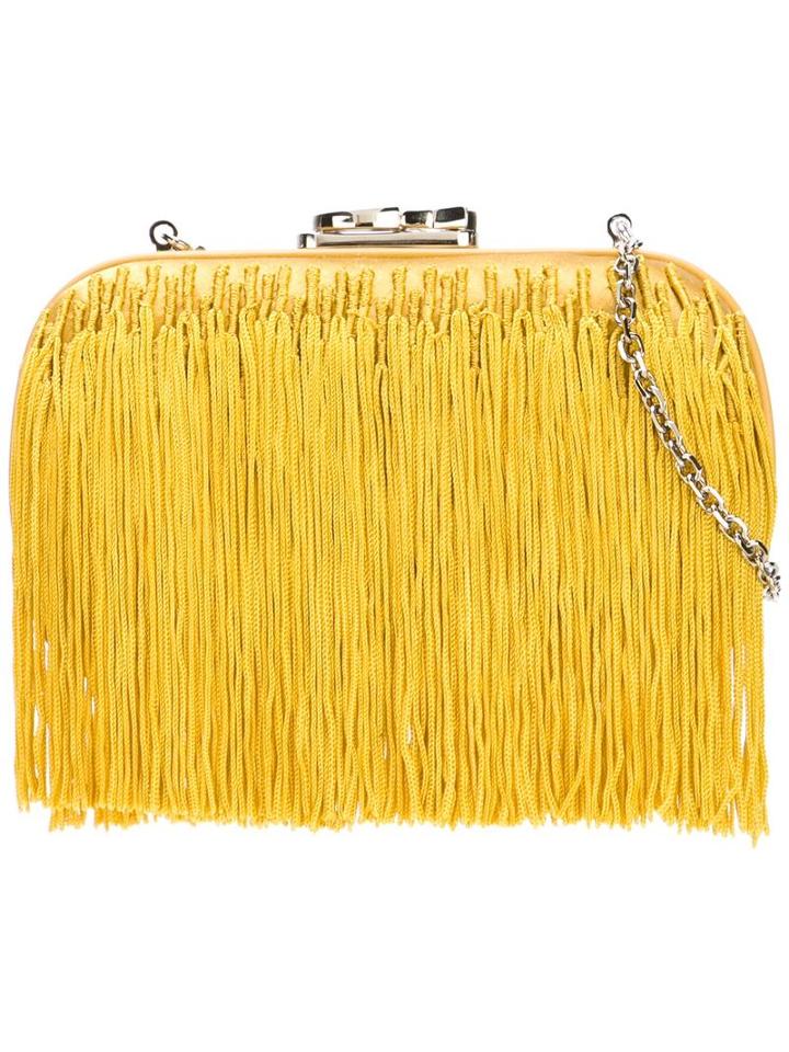 Corto Moltedo - 'susan C Star' Fringed Clutch - Women - Silk/nappa Leather - One Size, Women's, Yellow/orange, Silk/nappa Leather