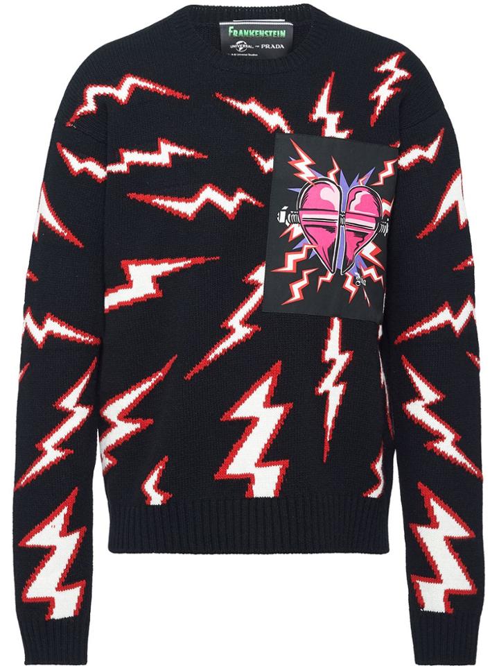 Prada Lightning Bolt Jacquard Jumper - Black