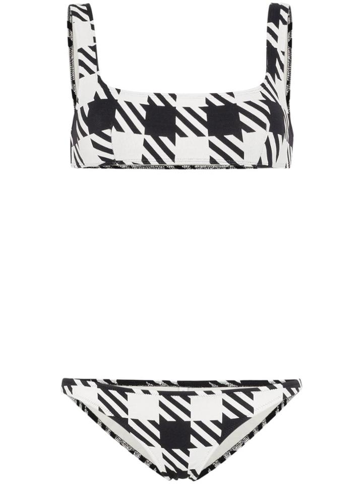 Solid & Striped Houndstooth Print Bikini - Black