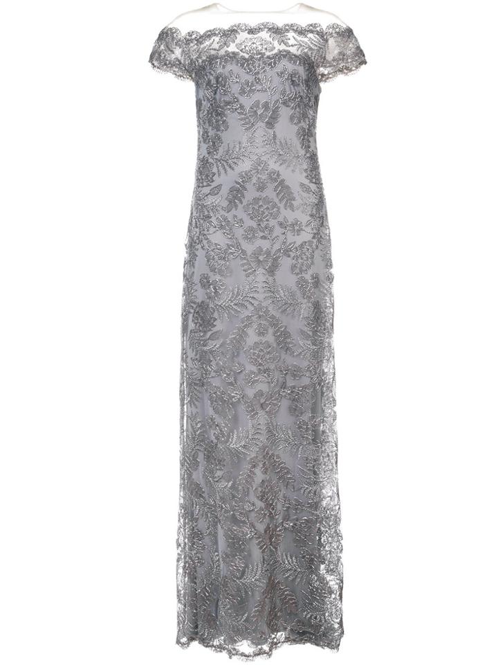 Tadashi Shoji Floral Embroidered Off-the-shoulder Gown - Grey