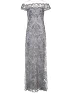 Tadashi Shoji Floral Embroidered Off-the-shoulder Gown - Grey