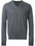 Zanone V-neck Sweater, Men's, Size: 52, Grey, Cotton