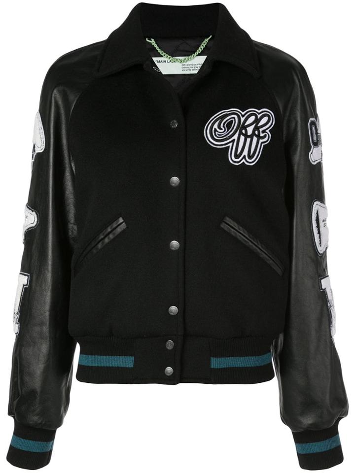Off-white Varsity Inspired Bomber Jacket - Black