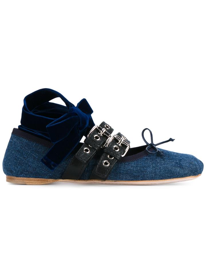 Miu Miu Buckle Detail Ballerina Flats - Blue