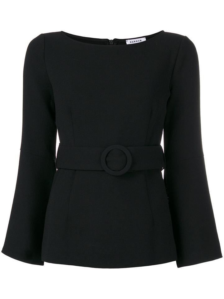 P.a.r.o.s.h. - Flared Sleeves Belted Blouse - Women - Polyamide/spandex/elastane/wool - M, Black, Polyamide/spandex/elastane/wool