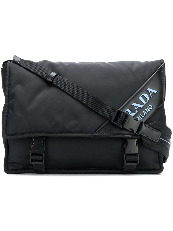 Prada Logo Patch Messenger Bag - Black