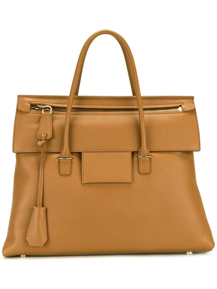Tom Ford - Zip Top Tote Bag - Women - Calf Leather/polyester - One Size, Brown, Calf Leather/polyester
