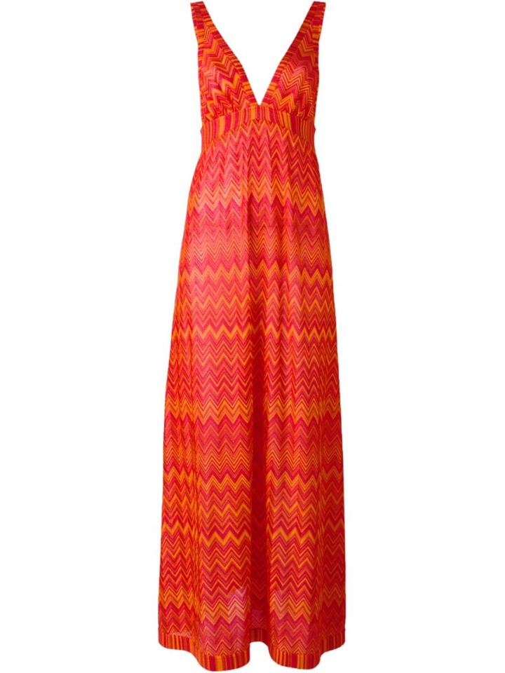 Missoni Zigzag Knitted Long Dress, Women's, Size: 40, Red, Polyester/cupro/viscose