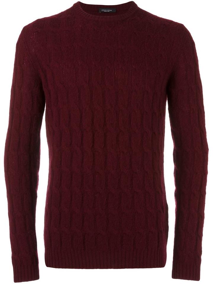 Roberto Collina Cable Knit Jumper, Men's, Size: 50, Red, Wool