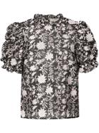 Ulla Johnson Ruched Sleeve Floral Blouse - Blue