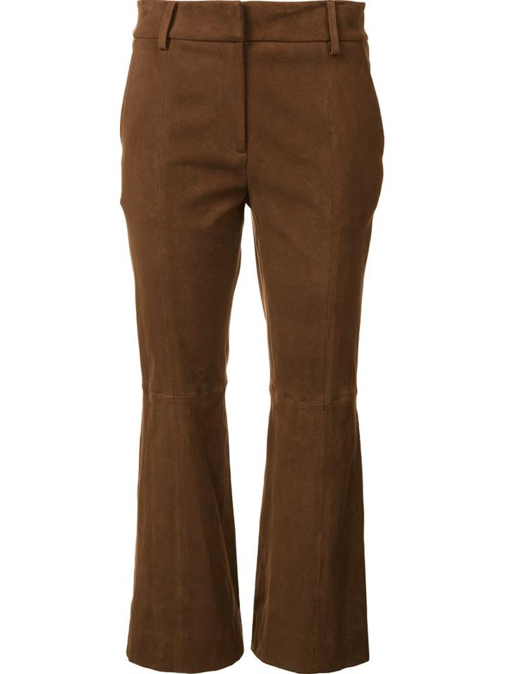 Tibi Suede Flared Pants, Women's, Size: 2, Brown, Cotton/lamb Skin/spandex/elastane