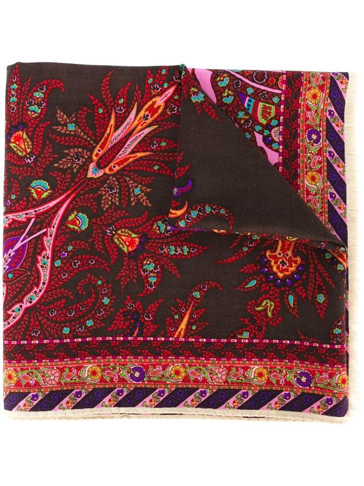 Etro Floral Print Scarf, Men's, Brown, Silk/wool