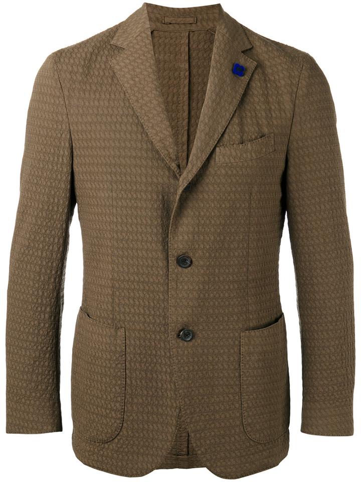 Lardini - Notched Lapel Patterned Blazer - Men - Cotton/polyester/spandex/elastane - 50, Nude/neutrals, Cotton/polyester/spandex/elastane