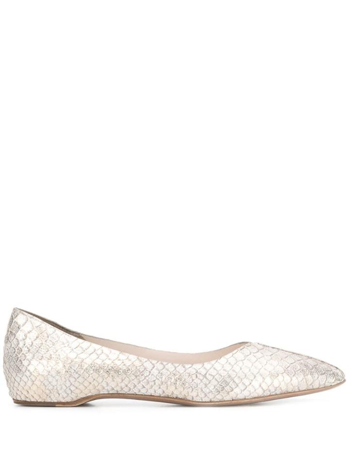 Del Carlo Snakeskin Effect Ballerinas - Neutrals
