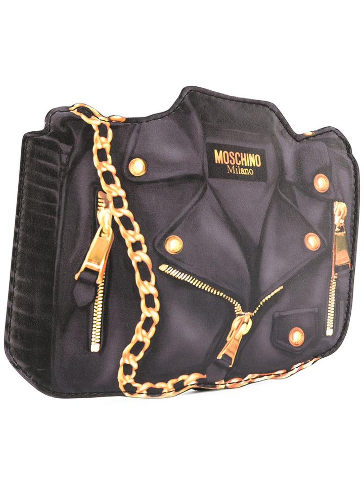 Moschino - Trompe L'oeil Biker Clutch Bag - Women - Leather - One Size, Black, Leather