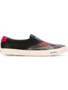 Diesel Subway Slip-on Sneakers, Men's, Size: 43, Black, Calf Leather/polyester/pig Leather/rubber