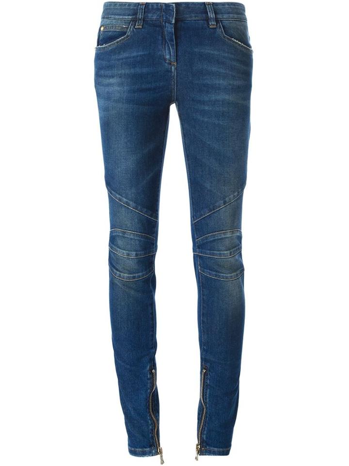 Balmain Biker Skinny Jeans, Women's, Size: 40, Blue, Cotton/spandex/elastane