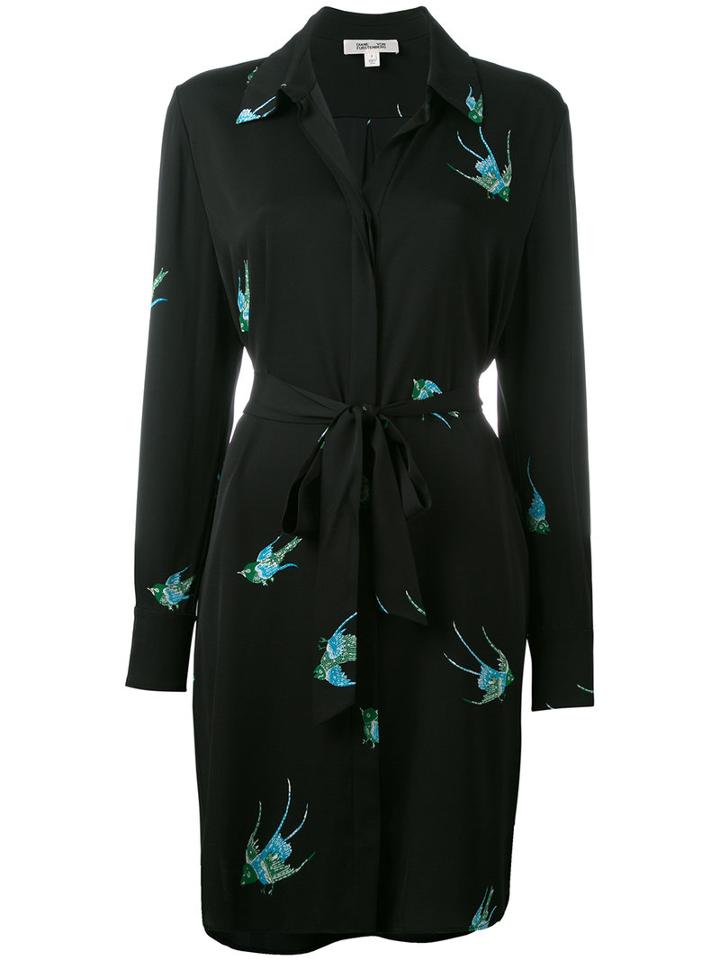 Diane Von Furstenberg Bird Print Shirt Dress, Women's, Size: 8, Black, Silk/spandex/elastane