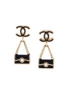 Chanel Vintage Mini Cc Handbag Drop Earrings, Women's, Black